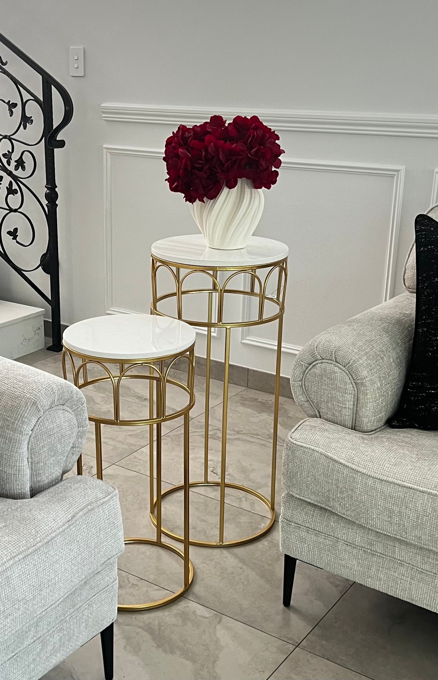 Tall Round gold marble table set of 2
