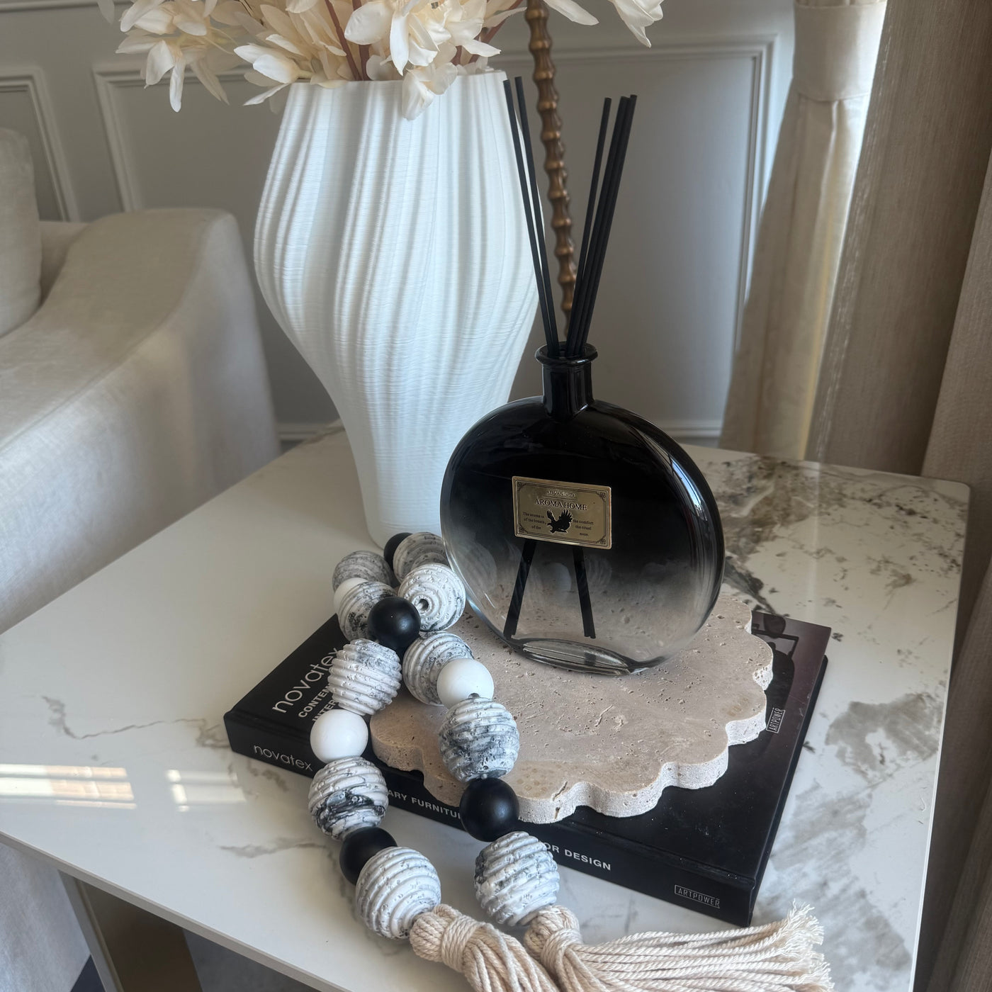 ScallopTravertine Stone round tray