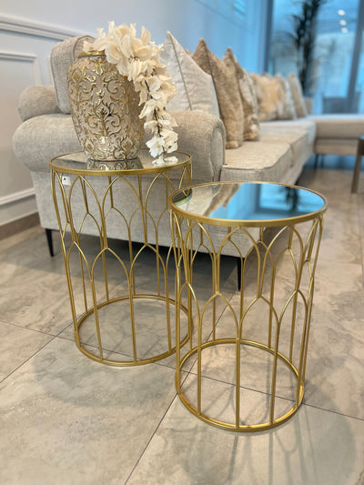 Gold arched mirrored table set of 2 - Luscious Homewares