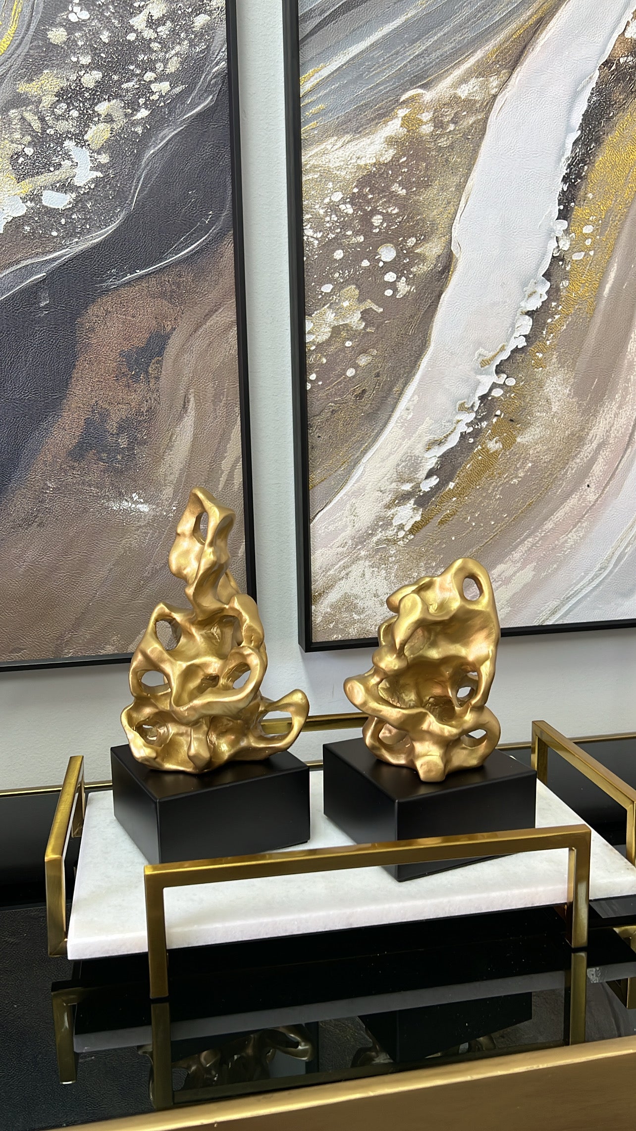 Lava gold and black sculpture