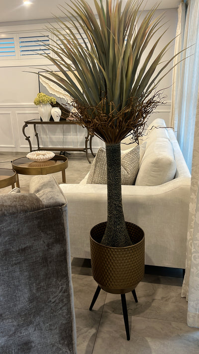 Large Dragon palm Artificial plant / gold metal pot - Luscious Homewares