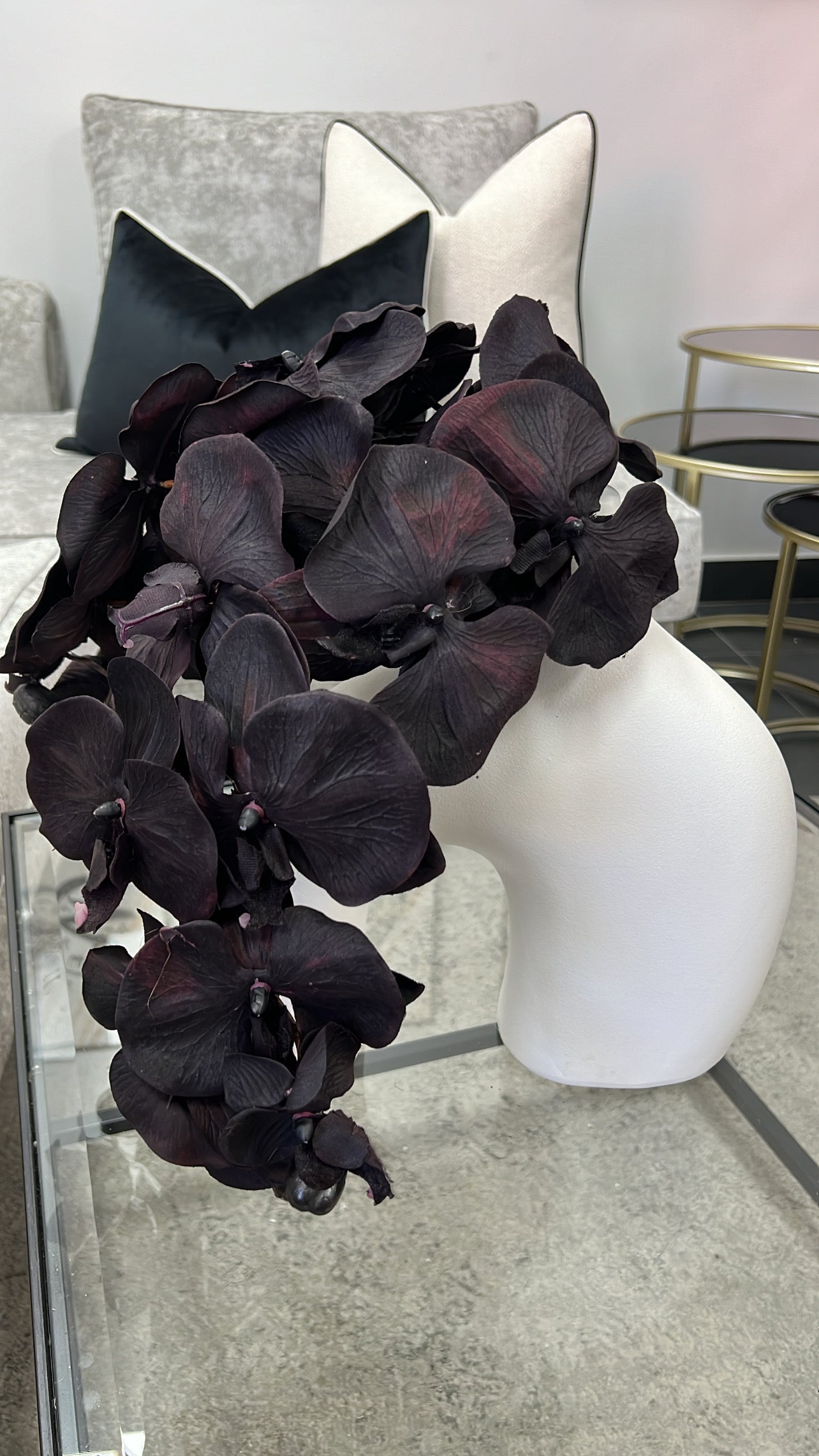 Zia white vase and black orchids - Luscious Homewares