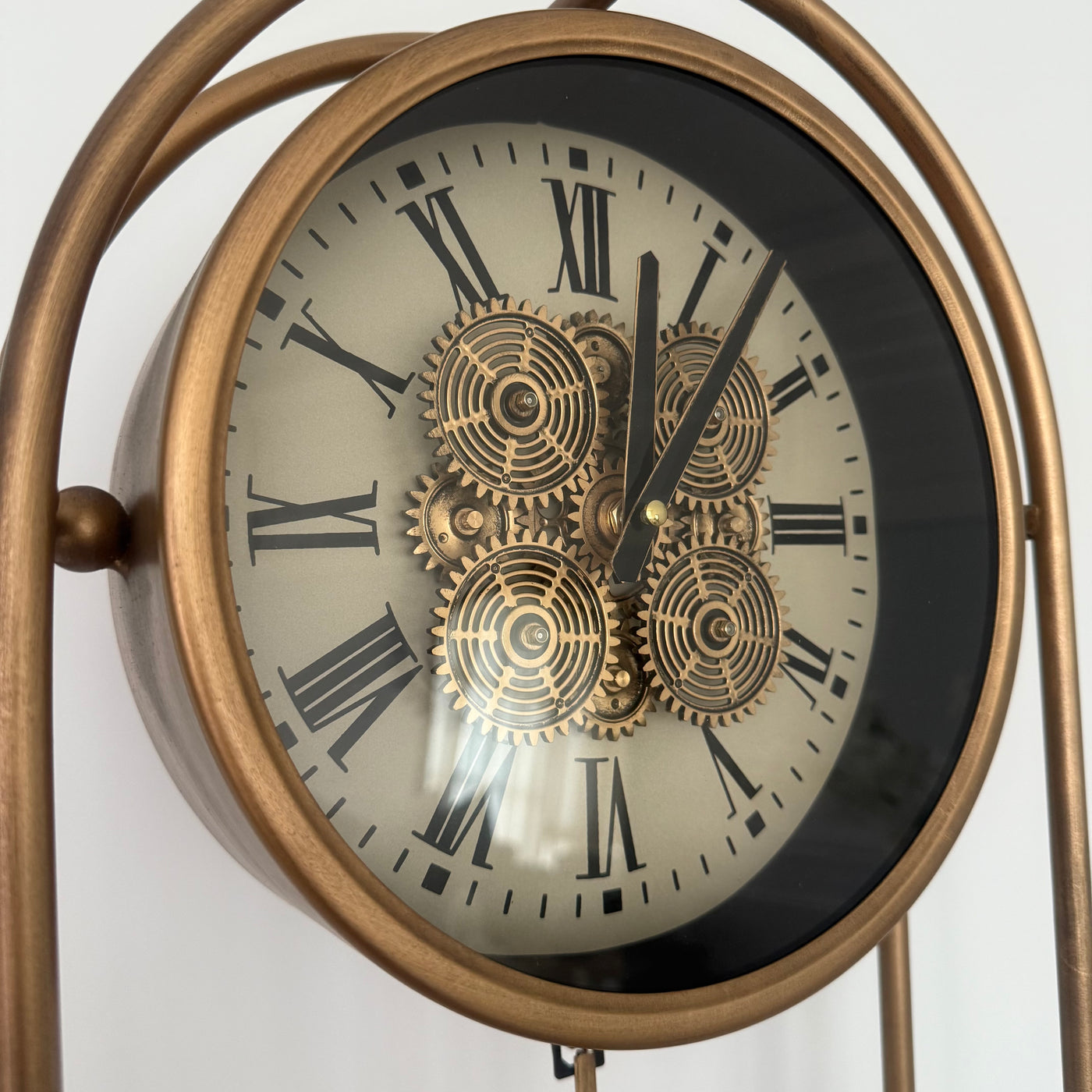 Rustic Pendulum Moving Gears Desk Clock, Gold - Luscious Homewares