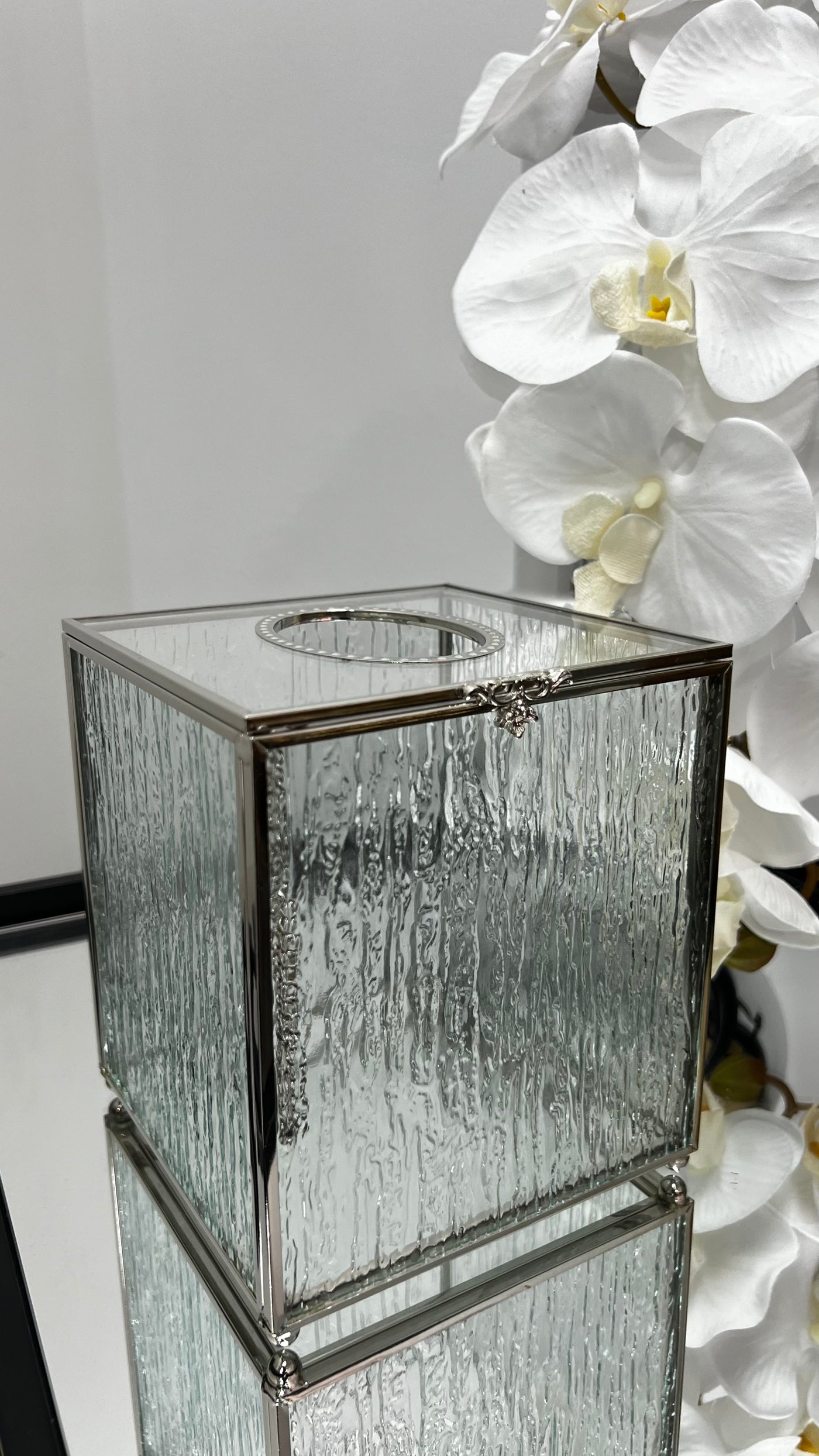 Waterfall square silver tissue box