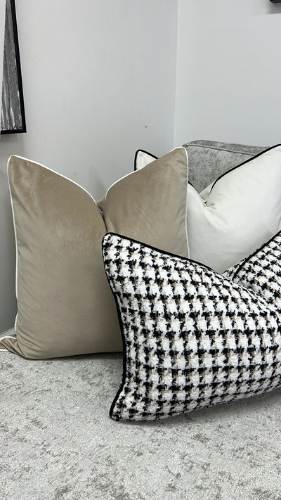 Leeya latte / white trim cushion - Luscious Homewares