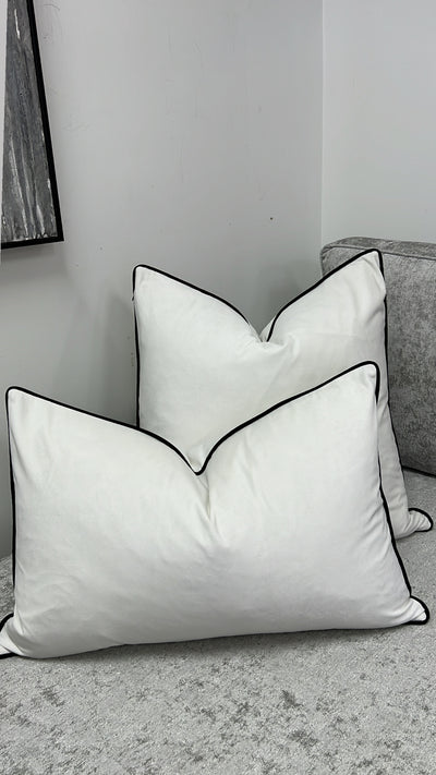 Latisha white / black piping cushion - Luscious Homewares