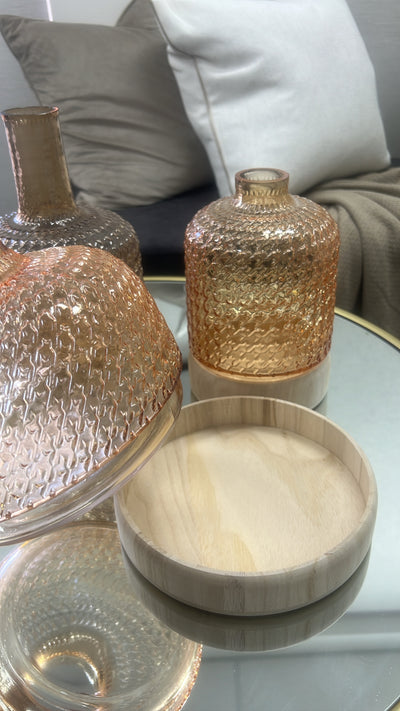 Textured glass / wooden vase - Luscious Homewares