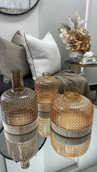 Textured glass / wooden vase - Luscious Homewares