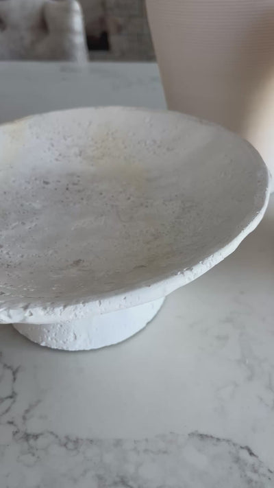 white Stone footed fruit bowl