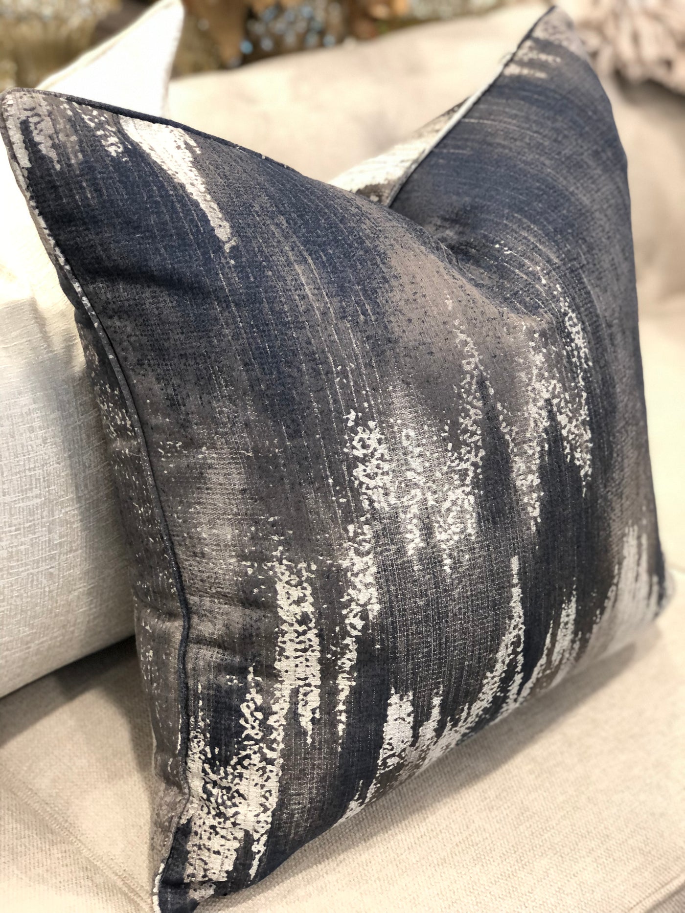 Kimono navy /Grey cushion 55x55 - Luscious Homewares